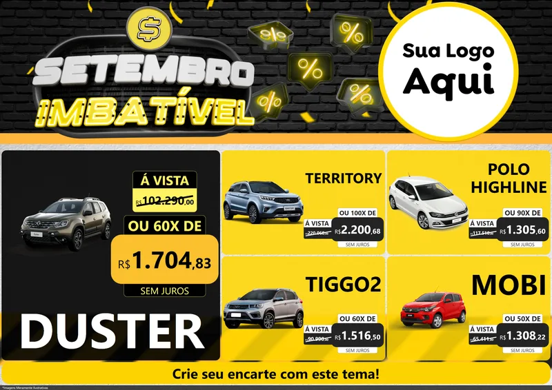 Modelo de Encarte para Encarte A4 Horizontal com o tema Setembro Imbatível para Concessionaria de Carros