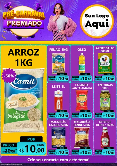 Modelo de Encarte para Encarte A4 Vertical com o tema Pré-Carnaval Premiado para Supermercado