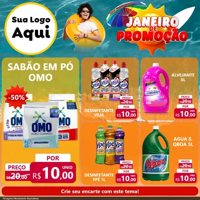 Modelo de Rede Social para Feed Facebook com o tema Janeiro de Promoção para Produtos de Limpeza