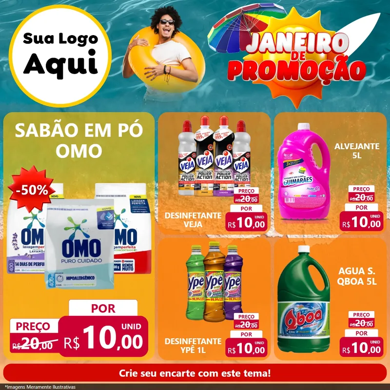 Modelo de Rede Social para Feed Facebook com o tema Janeiro de Promoção para Produtos de Limpeza