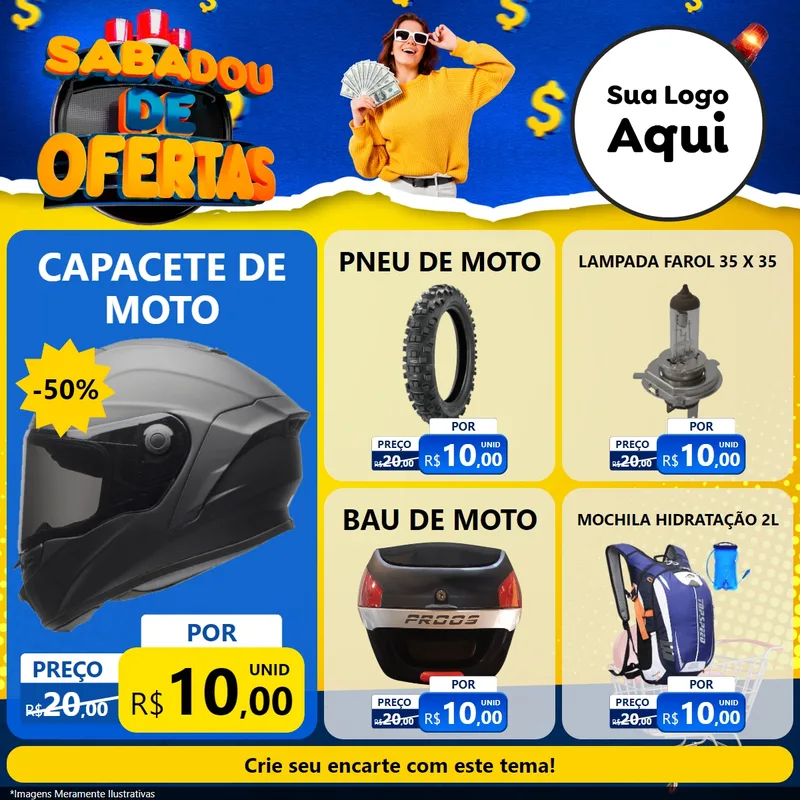 Modelo de Rede Social para Feed Facebook com o tema Sabadou de Ofertas para Moto peças