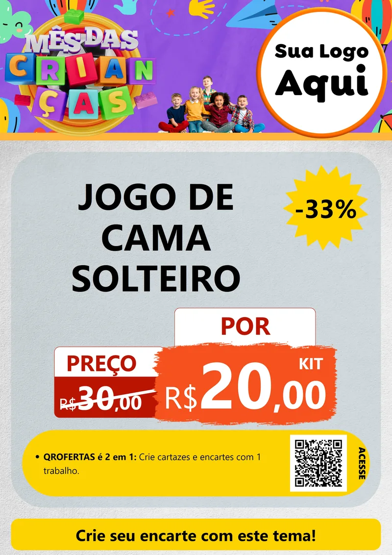 Modelo de Cartaz para Cartaz A4 Vertical com o tema Mês Das Crianças para Cama, Mesa e Banho