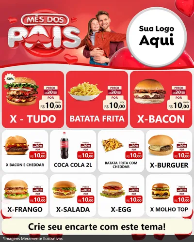 Modelo de Rede Social para Feed Instagram com o tema Mês dos Pais para Hamburgueria