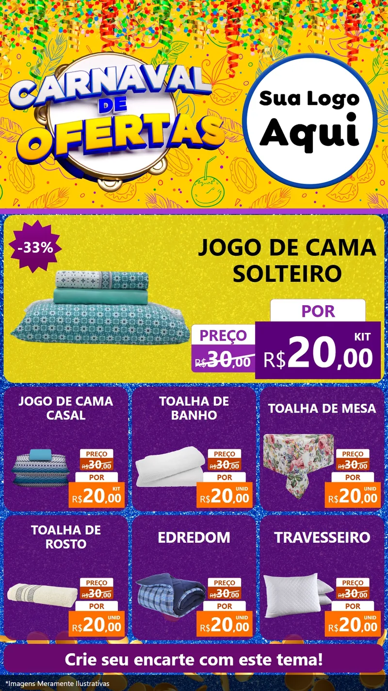 Modelo de Rede Social para Stories com o tema Carnaval de Ofertas para Cama, Mesa e Banho