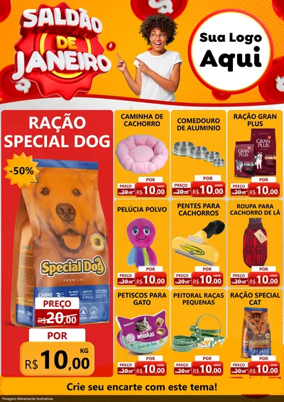 Modelo de Encarte para Encarte A4 Vertical com o tema Saldão de Janeiro para Pet Shop