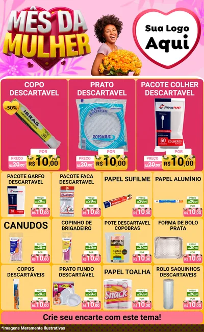Modelo de Encarte para Encarte Grande com o tema Mês da Mulher para Embalagens