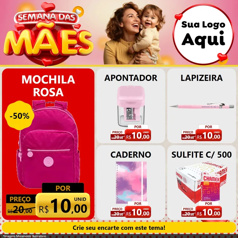 Modelo de Rede Social para Feed Facebook com o tema Semana das Mães para Papelaria