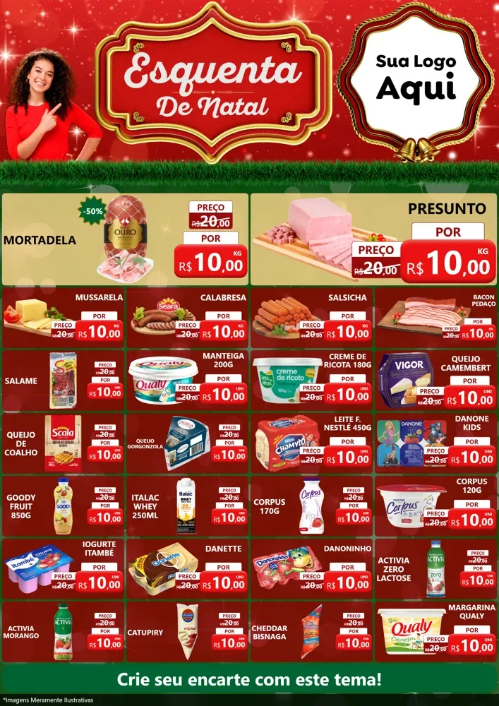 Modelo de Encarte para Encarte A4 Vertical com o tema Esquenta de Natal para Frios e Laticínios