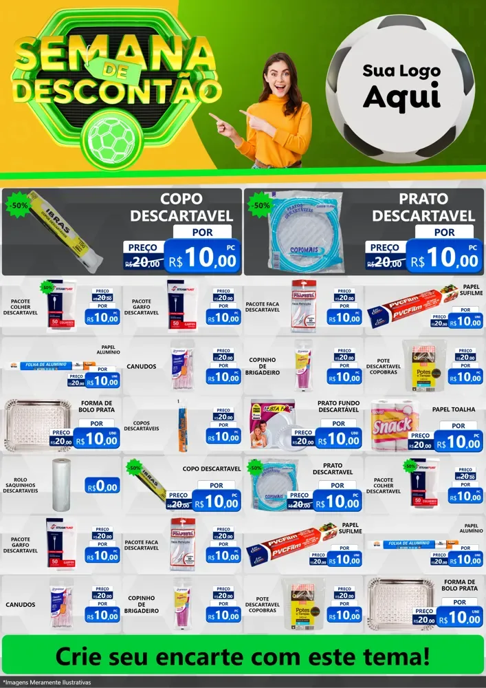Modelo de Encarte para Encarte A4 Vertical com o tema Semana de Descontão - Copa para Embalagens