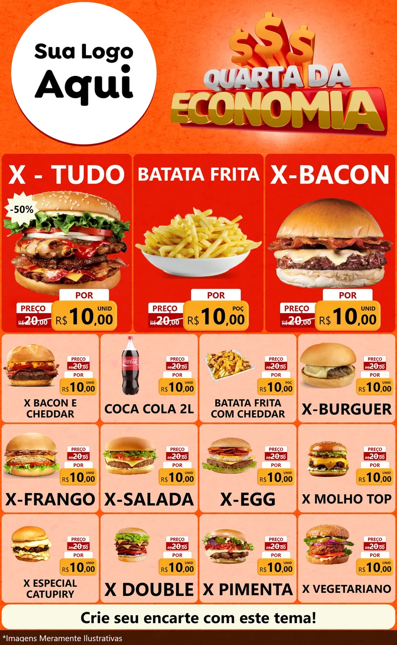 Modelo de Encarte para Encarte Grande com o tema Quarta da Economia para Hamburgueria
