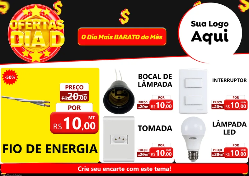 Modelo de Encarte para Encarte A4 Horizontal com o tema Dia D para Materiais Elétricos