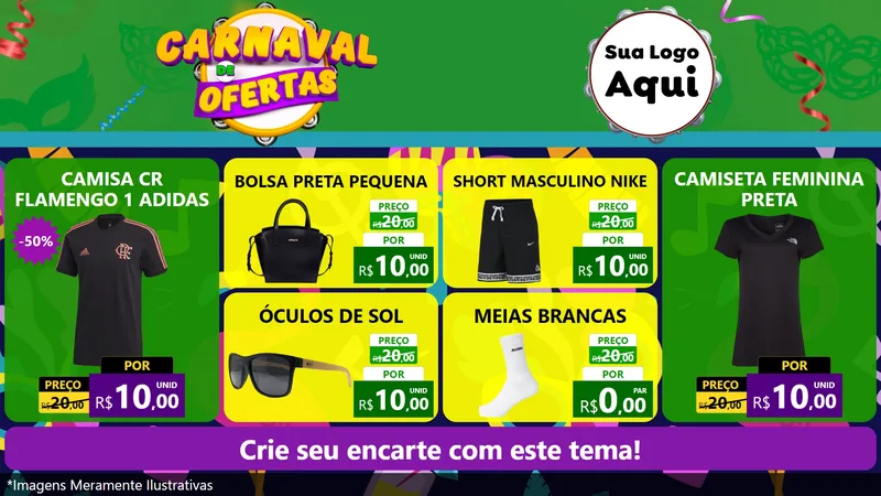 Modelo de TV para TV Horizontal com o tema Carnaval de Ofertas para Roupas e acessórios