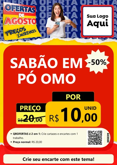 Modelo de Cartaz para Cartaz A4 Vertical com o tema Ofertas de Agosto - Preços Incríveis para Produtos de Limpeza