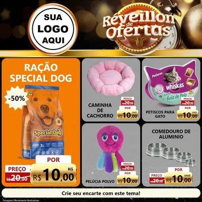 Modelo de Rede Social para Feed Facebook com o tema Réveillon de Ofertas para Pet Shop