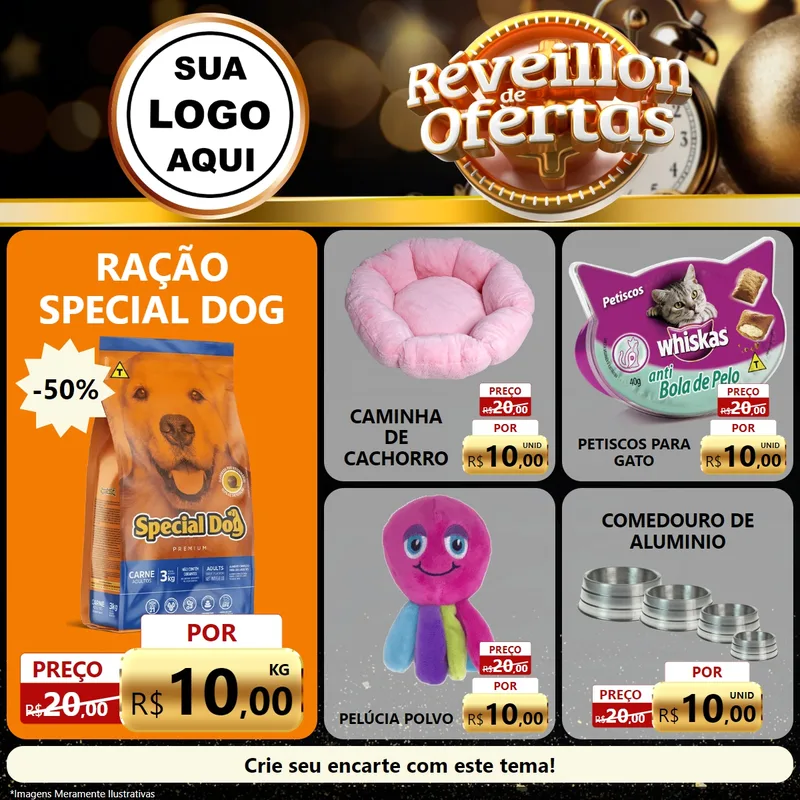 Modelo de Rede Social para Feed Facebook com o tema Réveillon de Ofertas para Pet Shop