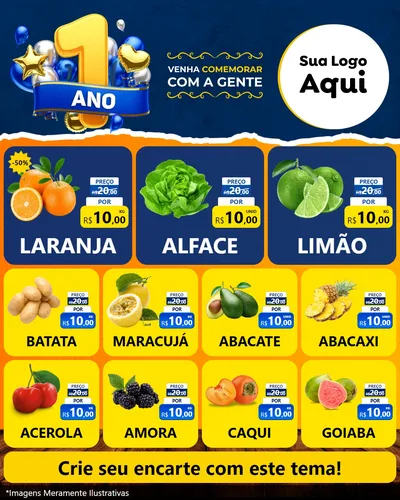 Modelo de Rede Social para Feed Instagram com o tema Um Ano de Aniversário para Hortifrúti