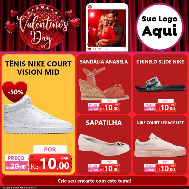 Modelo de Rede Social para Feed Facebook com o tema Valentine's Day para Calçados