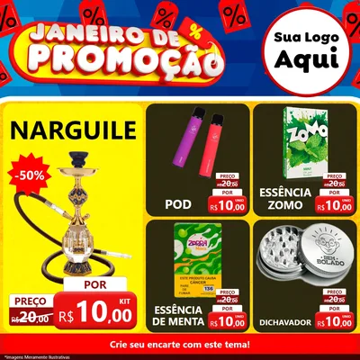 Modelo de Rede Social para Feed Facebook com o tema Janeiro de Promoção para Tabacaria