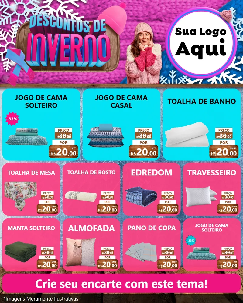 Modelo de Rede Social para Feed Instagram com o tema Descontos de Inverno para Cama, Mesa e Banho