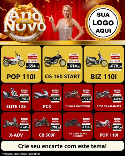 Modelo de Rede Social para Feed Instagram com o tema Super Ano Novo para Concessionaria de Motos