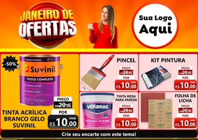 Modelo de Encarte para Encarte A4 Horizontal com o tema Janeiro de Ofertas para Tintas e Ferramentas