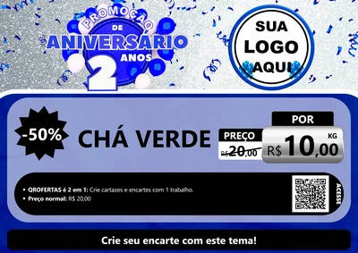 Modelo de Cartaz para Cartaz A4 Horizontal com o tema Promoção de Aniversário - 2 Anos para Produtos Naturais