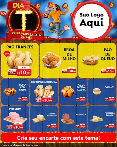 Modelo de Rede Social para Feed Instagram com o tema Dia T - O Dia Mais Barato Do Mês para Padaria