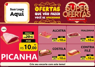 Modelo de Encarte para Encarte A4 Horizontal com o tema Dia dos Namorados para Açougue