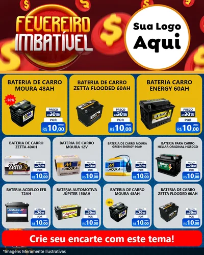 Modelo de Rede Social para Feed Instagram com o tema Fevereiro Imbatível para Baterias Elétricas