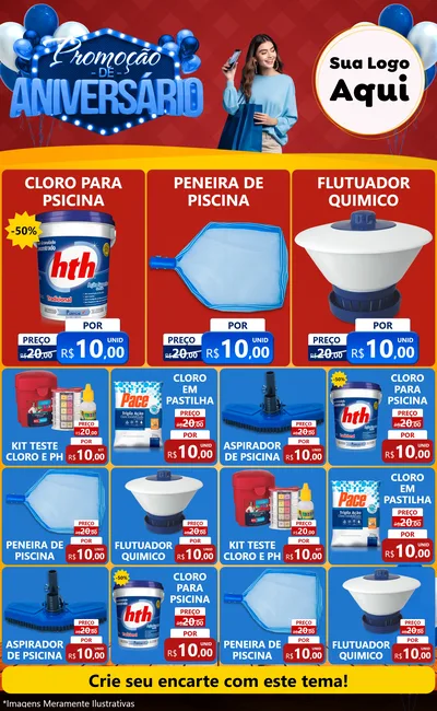 Modelo de Encarte para Encarte Grande com o tema Promoção de Aniversário para Produtos para Piscina