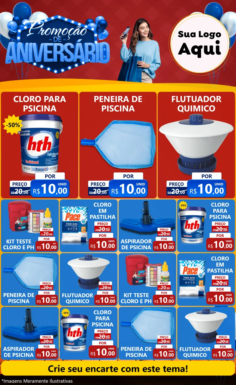 Modelo de Encarte para Encarte Grande com o tema Promoção de Aniversário para Produtos para Piscina