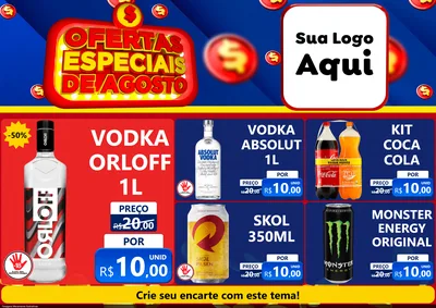 Modelo de Encarte para Encarte A4 Horizontal com o tema Ofertas Especiais de Agosto para Distribuidora de bebidas