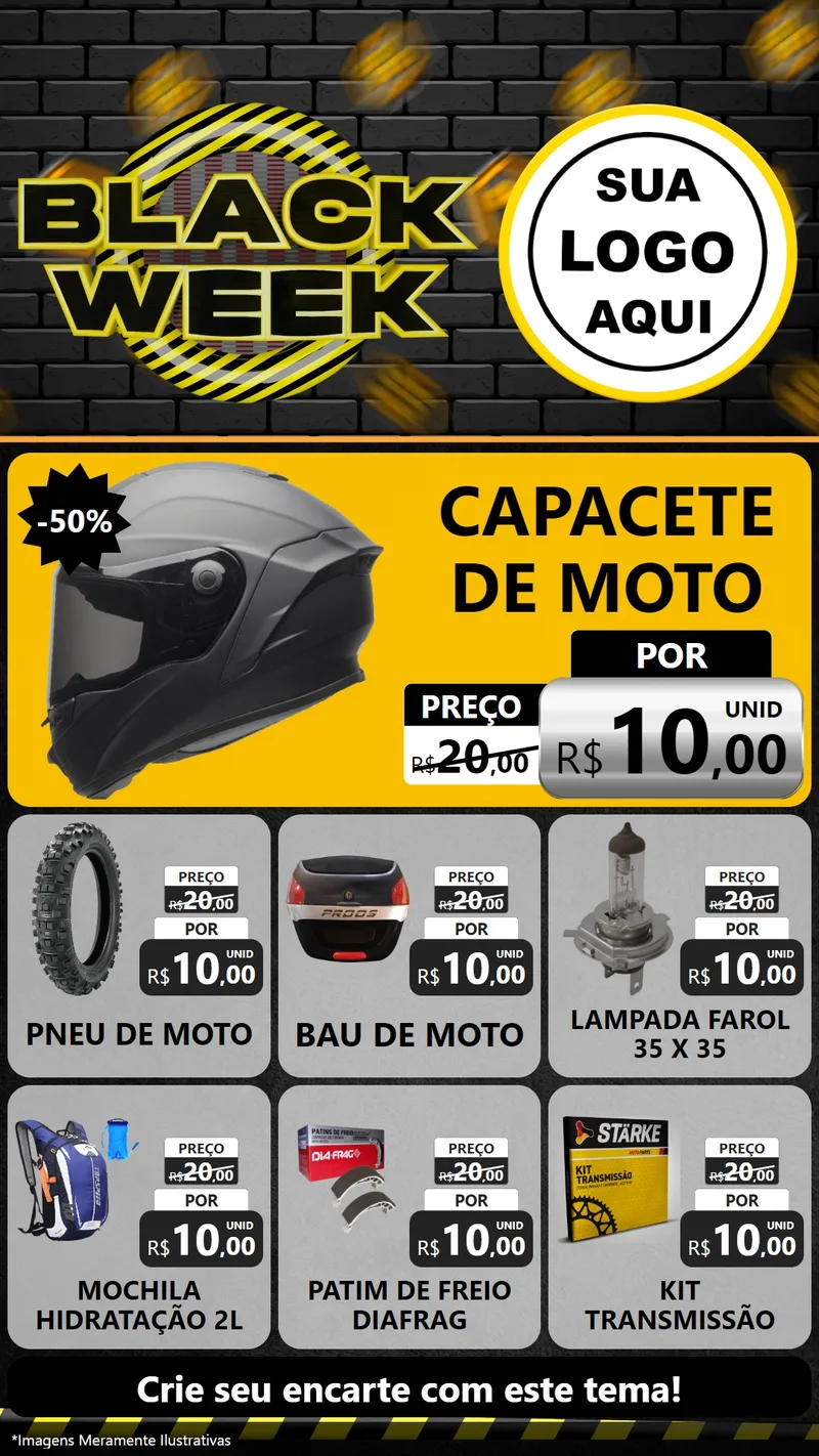 Modelo de Rede Social para Stories com o tema Black Week para Moto peças
