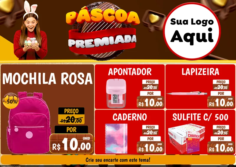 Modelo de Encarte para Encarte A4 Horizontal com o tema Páscoa Premiada para Papelaria
