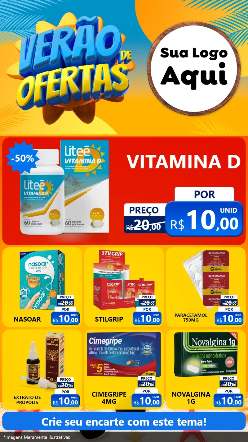 Modelo de Rede Social para Stories com o tema Verão de Ofertas para Farmácia