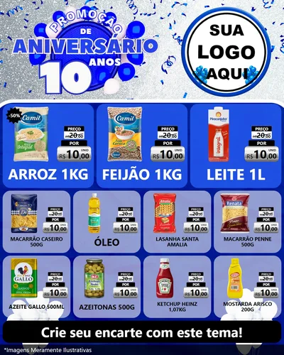 Modelo de Rede Social para Feed Instagram com o tema Promoção de Aniversário - 10 Anos para Supermercado
