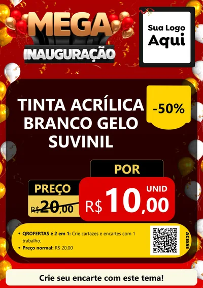 Modelo de Cartaz para Cartaz A4 Vertical com o tema Mega Inauguração para Tintas e Ferramentas