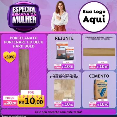 Modelo de Rede Social para Feed Facebook com o tema Especial Semana da Mulher para Pisos e revestimentos