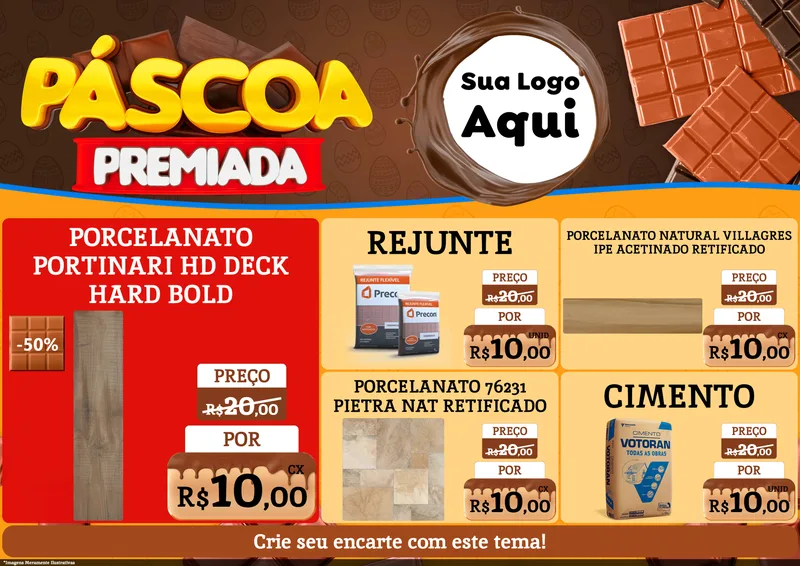 Modelo de Encarte para Encarte A4 Horizontal com o tema Páscoa Premiada para Pisos e revestimentos