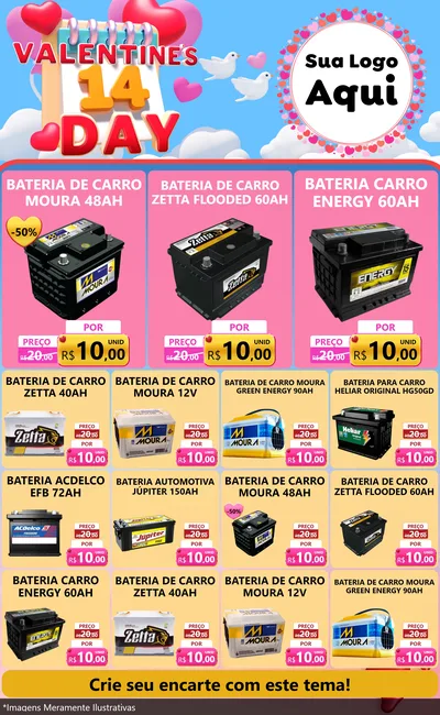 Modelo de Encarte para Encarte Grande com o tema Valentine's Day para Baterias Elétricas