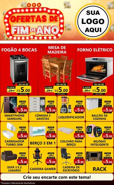 Modelo de Encarte para Encarte Grande com o tema Ofertas de Fim de Ano para Móveis e Eletro
