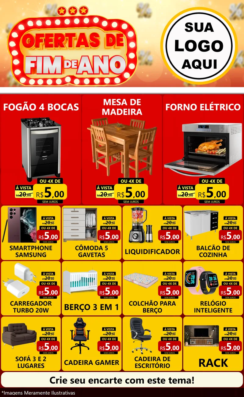 Modelo de Encarte para Encarte Grande com o tema Ofertas de Fim de Ano para Móveis e Eletro