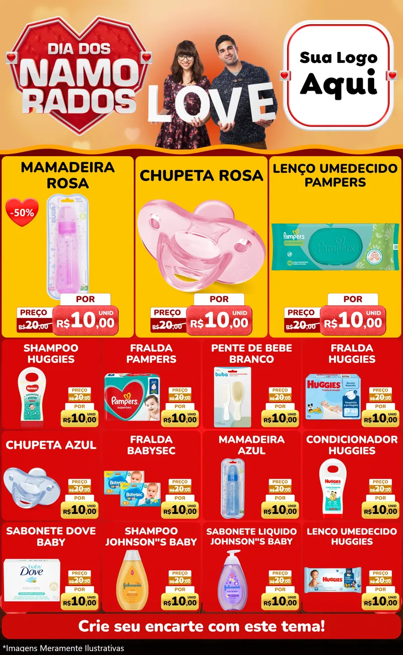Modelo de Encarte para Encarte Grande com o tema Dia dos Namorados para Bebês