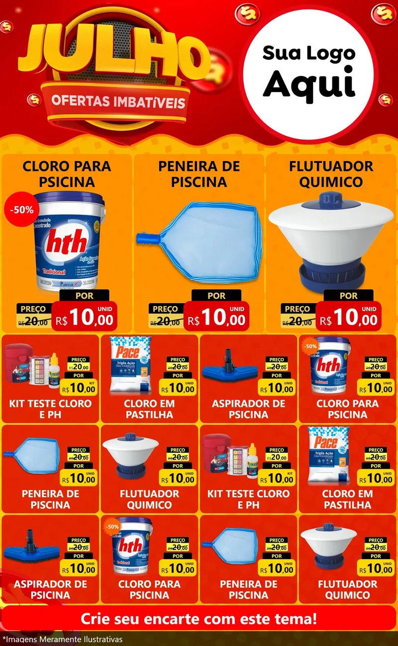 Modelo de Encarte para Encarte Grande com o tema Julho Ofertas Imbatíveis para Produtos para Piscina