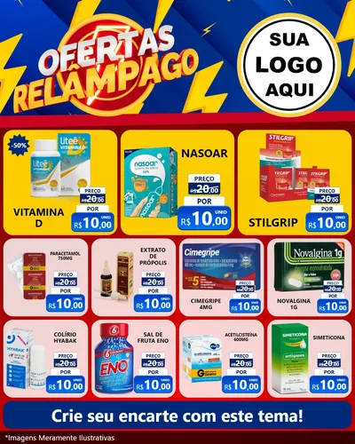 Modelo de Rede Social para Feed Instagram com o tema Ofertas Relâmpago para Farmácia