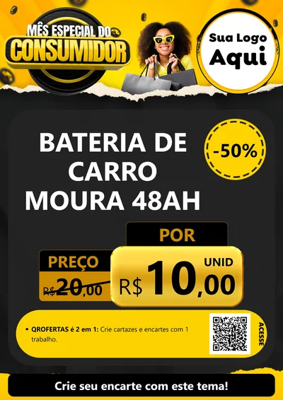 Modelo de Cartaz para Cartaz A4 Vertical com o tema Mês Especial do Consumidor para Baterias Elétricas