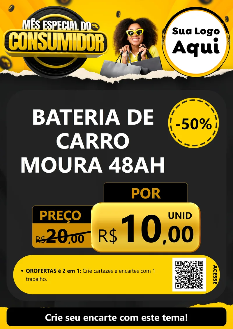 Modelo de Cartaz para Cartaz A4 Vertical com o tema Mês Especial do Consumidor para Baterias Elétricas