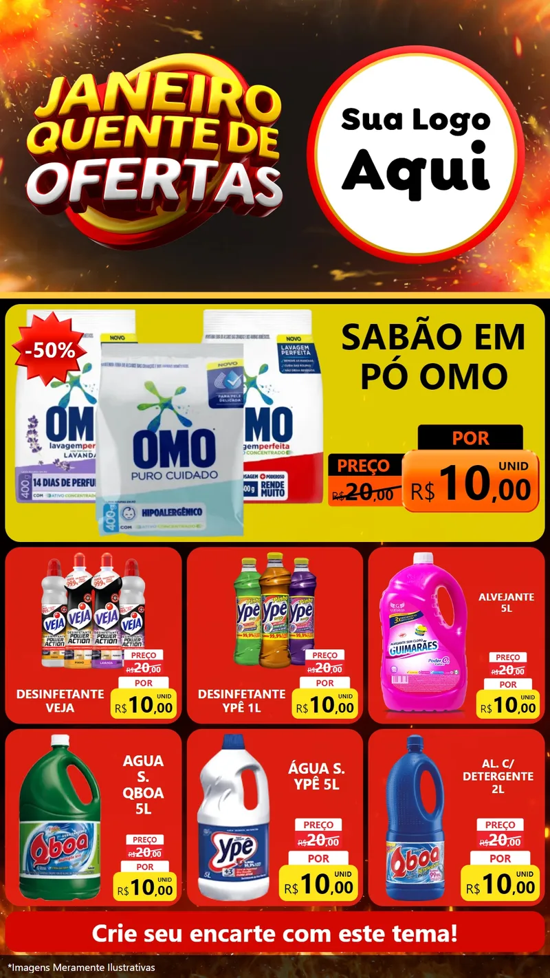 Modelo de Rede Social para Stories com o tema Janeiro Quente de Ofertas para Produtos de Limpeza