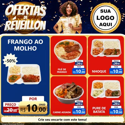 Modelo de Rede Social para Feed Facebook com o tema Ofertas de Réveillon para Restaurante