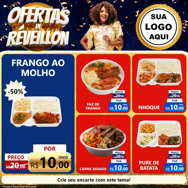 Modelo de Rede Social para Feed Facebook com o tema Ofertas de Réveillon para Restaurante